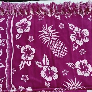 Hawaiian Hibiscus Pineapple Rima Beachwear Sarong Wrap Skirt Fringe OS! HOT! 😍
